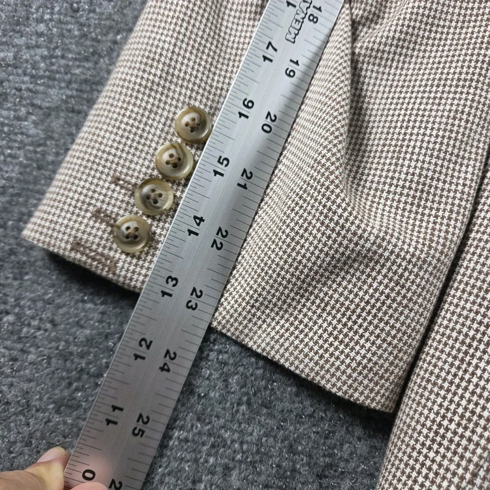 Stafford Linen Cotton Sport Coat Mens 44S Beige Houndstooth Blazer Jacket Summer